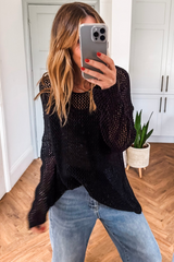 Coral Crochet Hollow-out Knit Sweater