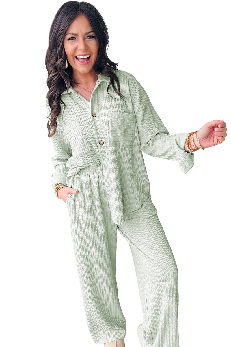 Clearly Aqua Textured Patch Chest Pocket Shirt and Pants Set