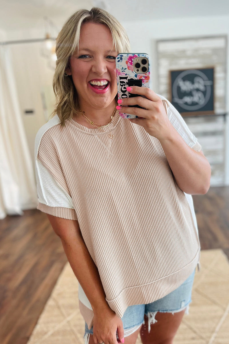 Parchment Twist Rib Colorblock Plus Size Top