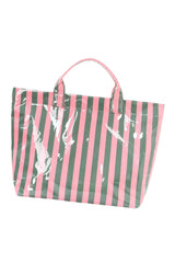 Blackish Green Glossy Striped Vinyl Large Tote Bag