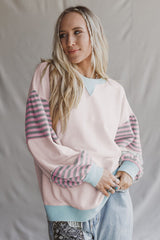Jet Stream Colorblock Patchwork Striped Sleeve Sweatshirt