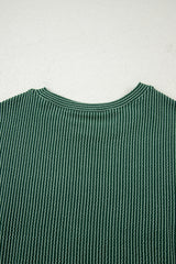 Blackish Green Twisted Rib Merry Letter Graphic Loose Long Sleeve Top