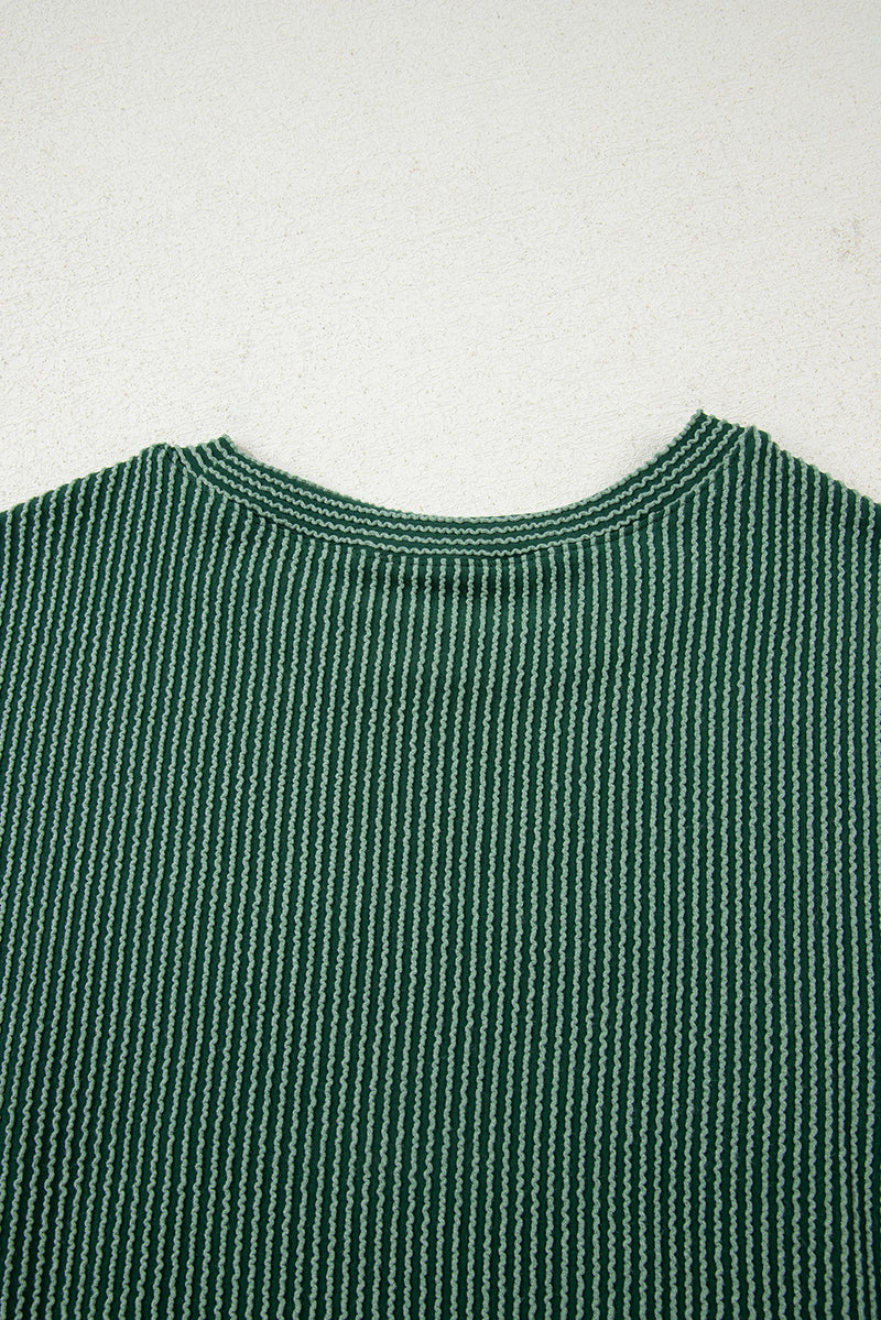 Blackish Green Twisted Rib Merry Letter Graphic Loose Long Sleeve Top