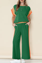 Racing Red Color Block Detail Casual Two-piece Set