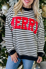 Black Stripe MERRY Letter Print Christmas Sweatshirt
