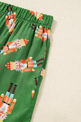 Green Christmas Candy Contrast Trim Bow Knot Silky 2pcs Pajama Set