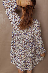 Multicolour Unique Leopard Print V Neck Button Detail Long Sleeve Mini Dress
