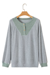 Jet Stream Contrast Ribbed Loose Fit Henley Top