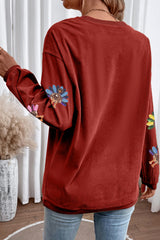 Orange Turkey Graphic Sequins Patch Corded Baggy Sweatshirt