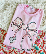 Pink floral stethoscope tee