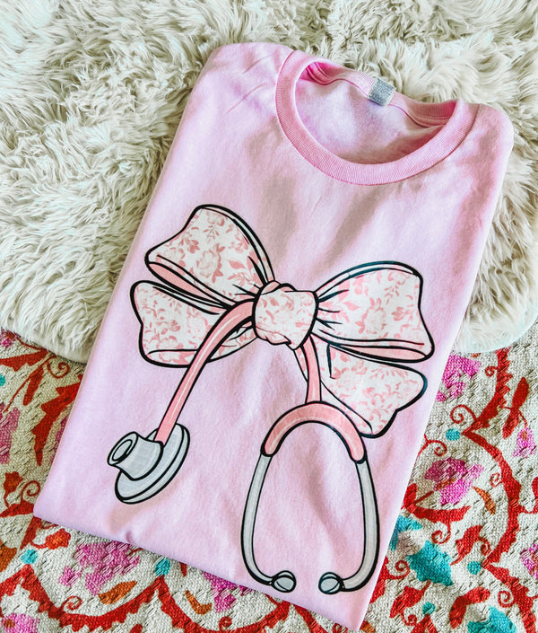 Pink floral stethoscope tee