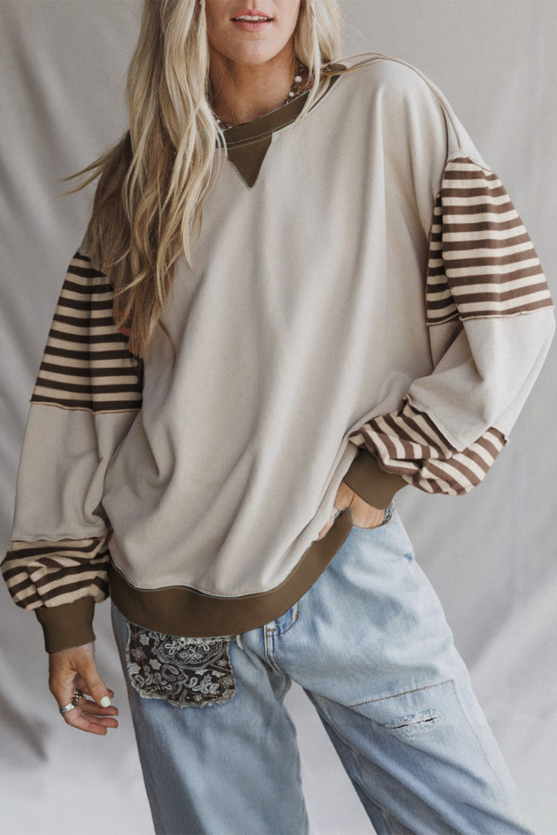 Jet Stream Colorblock Patchwork Striped Sleeve Sweatshirt