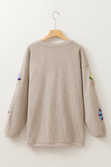Smoke Gray Sequin Turkey Graphic Corded Baggy Sweatshirt