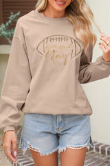 White Football Graphic Drop Shoulder Game Day Corded Sweatshirt