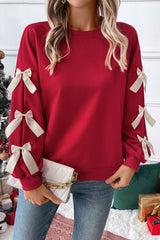 Meadow Mist Green Sweet Bowknot Round Neck Sweatshirt