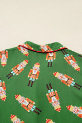 Green Christmas Candy Contrast Trim Bow Knot Silky 2pcs Pajama Set