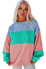 Sky Blue Colorblock Patchwork Drop Shoulder Sweatshirt