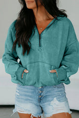 Wild Ginger  Half Zip Kangaroo Pocket Mineral Wash Baggy Hoodie