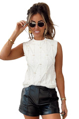 White Pearl High Neck Textured Knit Sweater Vest