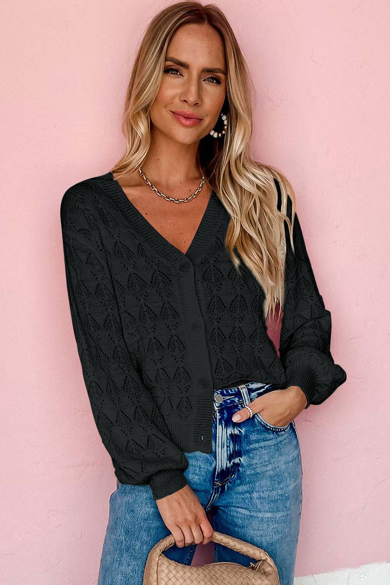 Rose Lightweight Buttoned Front Crochet Cardigan