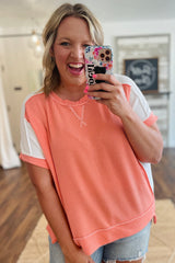 Parchment Twist Rib Colorblock Plus Size Top