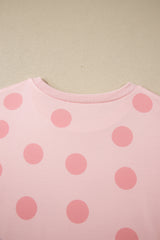Sky Blue Polka Dot Print Loose Tee Drawstring Elastic Waist Short Set