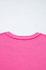 Bright Pink Raw Edge Henley Pullover and Jogger Pants Set