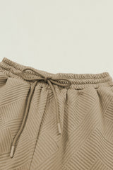 Dark Khaki Textured Loose Slouchy Long Sleeve Top and Pants Set
