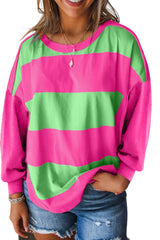 Blue Green Colorblock Drop Sleeve Round Neck Top