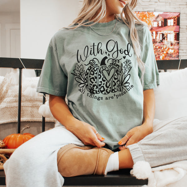 With God, all things are possible pumpkin tee