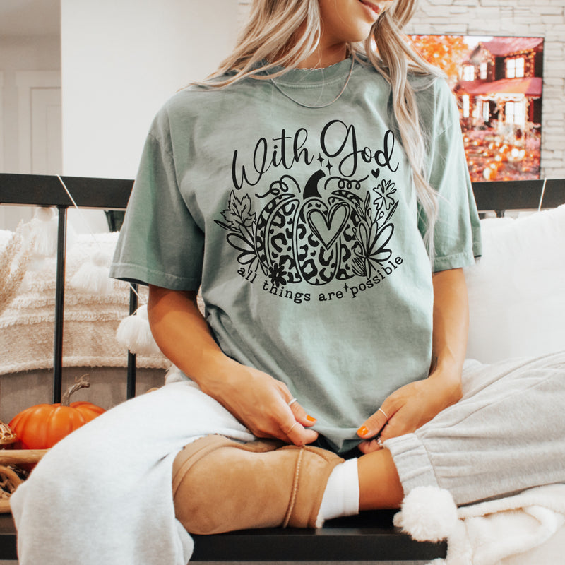 With God, all things are possible pumpkin tee