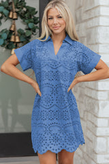 White Solid Color Eyelet Embroidered T Shirt Mini Dress
