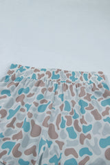 Multicolour Plus Size Camouflage Elastic Waist Athleisure Shorts