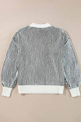 Chestnut Striped Contrast Trim Loose Sweater