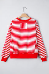 Red Stripe Holly Jolly Sequins Patch Drop Shoulder Long Sleeve Top