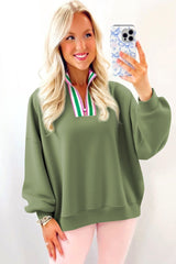 Vineyard Green Pop of Color Collared Patchwork Pullover Sweatshirt