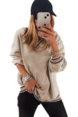 Parchment Varsity Contrast Trim V Neck Sweatshirt