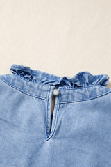 Beau Blue Frilled Collar Flutter Sleeve Denim Top