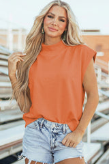 Mint Green Solid Color High Neck Cap Sleeve Loose Top