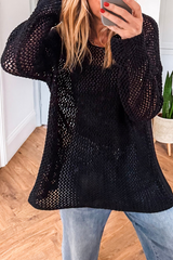 Coral Crochet Hollow-out Knit Sweater
