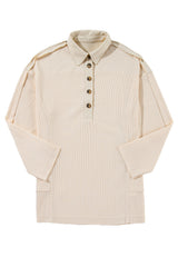 Jet Stream Waffle Patchwork Long Sleeve Henley Top