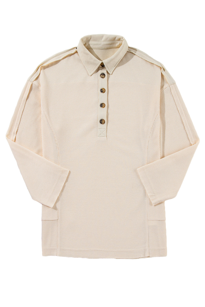 Jet Stream Waffle Patchwork Long Sleeve Henley Top