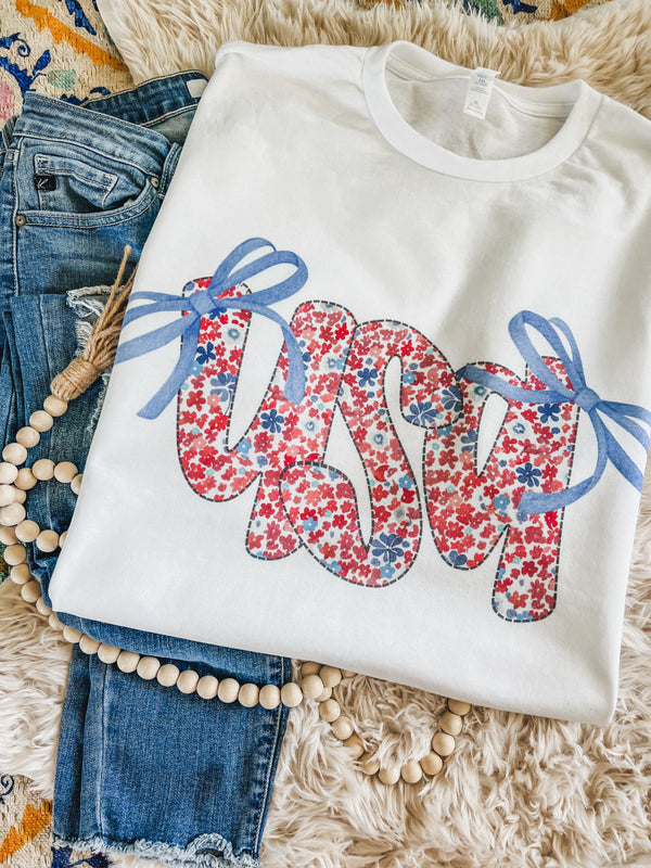 USA floral bows tee