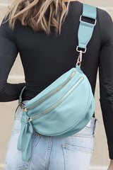 Fiery Red Wide Strap Double Zipper Crossbody Bag