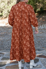 Cinnamon Plus Size Textured 3D Flower Pattern Ruffle Hem Dress
