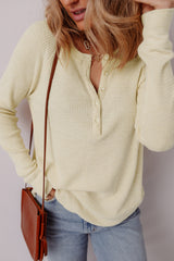 Oatmeal Textured Knit Half Button Henley Top