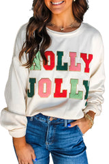 White Cream Collage Letter Christmas Pullover Sweatshirt