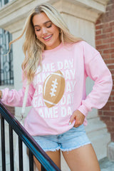 Pink GAME DAY Football Print Casual Sweatshirt