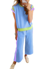 Chestnut Colorblock Cap Sleeve Tee and Wide Leg Pants Set