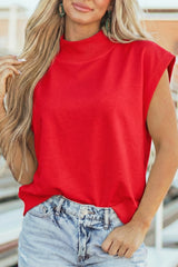 Mint Green Solid Color High Neck Cap Sleeve Loose Top